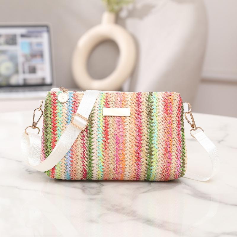 

New fashion casual daily popular rainbow straw woven camera bag women s bag chain bag messenger bag