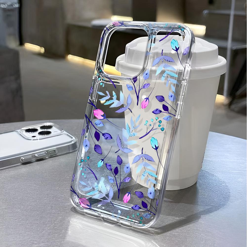 Чехол для iPhone 13 Pro Max синие цветы Прозрачная крышка для iPhone 15 Plus 16 14 17 Air 12 11 Задняя крышка Funda iphone 15 Plus чистый