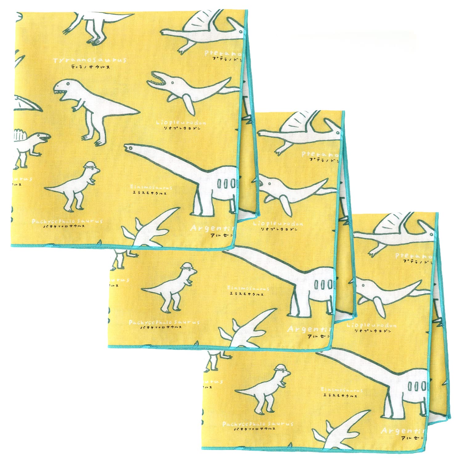 

Набор из 3 марлевых носовых платков с динозаврами серии Iroha Mameo, Желтый, Япония, 100% хлопок, 35x35см,