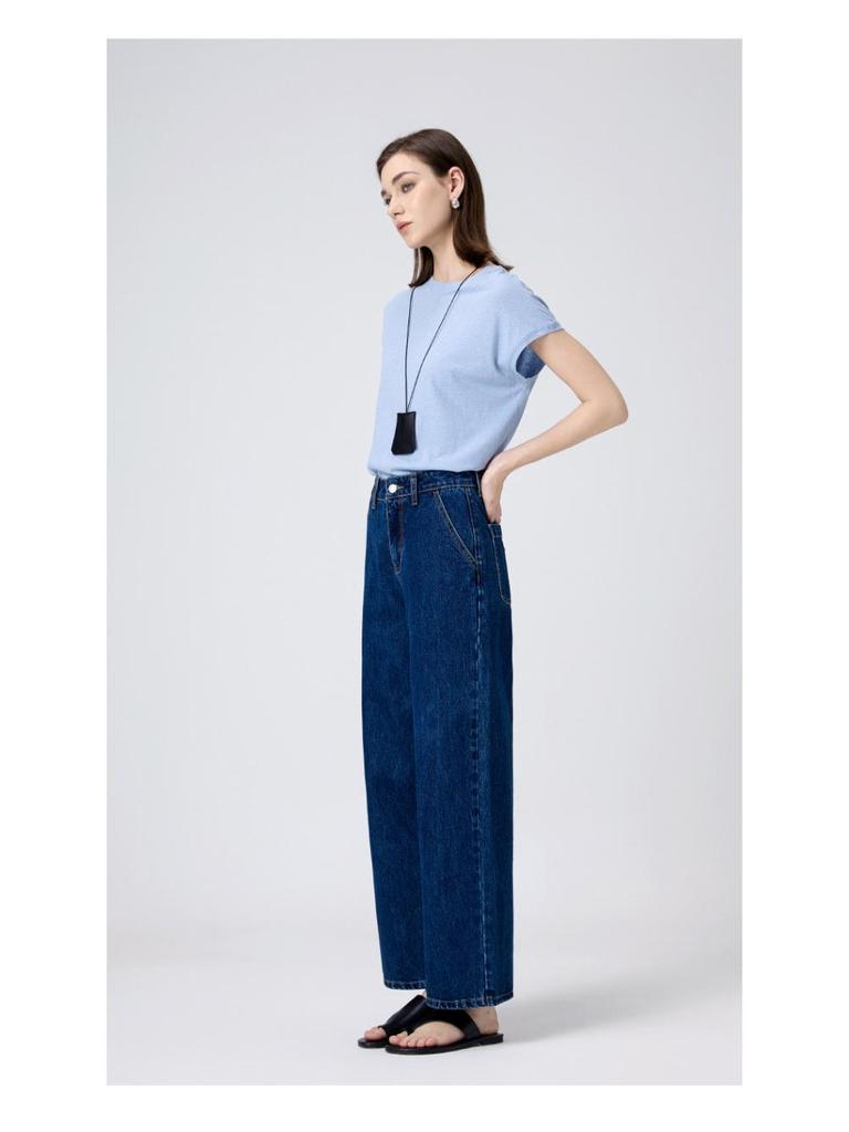 MBB Women's High-Waisted Wide-Leg Jeans with U-Shaped Back Pocket - Non-Elastic Slimming Fit, Spring 2025 Collection