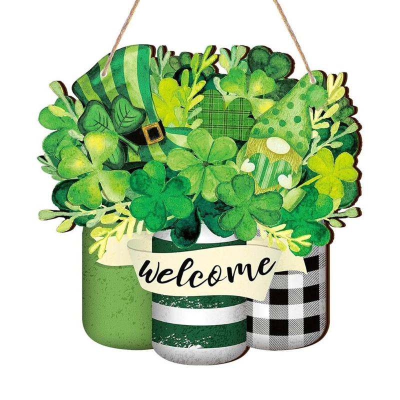Shamrock Decoration For Patrick's Day Parties With Wooden Frame And Green Leaf Festival Spring Accessory