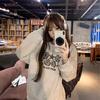 Women's INS Style Korean Loose Fit Sweatshirt - Pure Cotton, Round Neck, Plus Velvet, Long Sleeve Top for Fall, Winter, Spring.