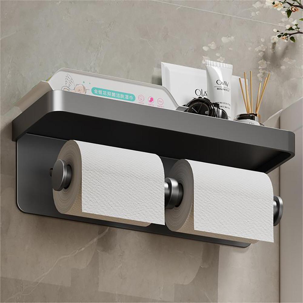 Toilet Paper Holder Wall-Mounted Double Layer Paper Roll Holder With Storage Tray Organizer Phone Stand Bathroom Accessories