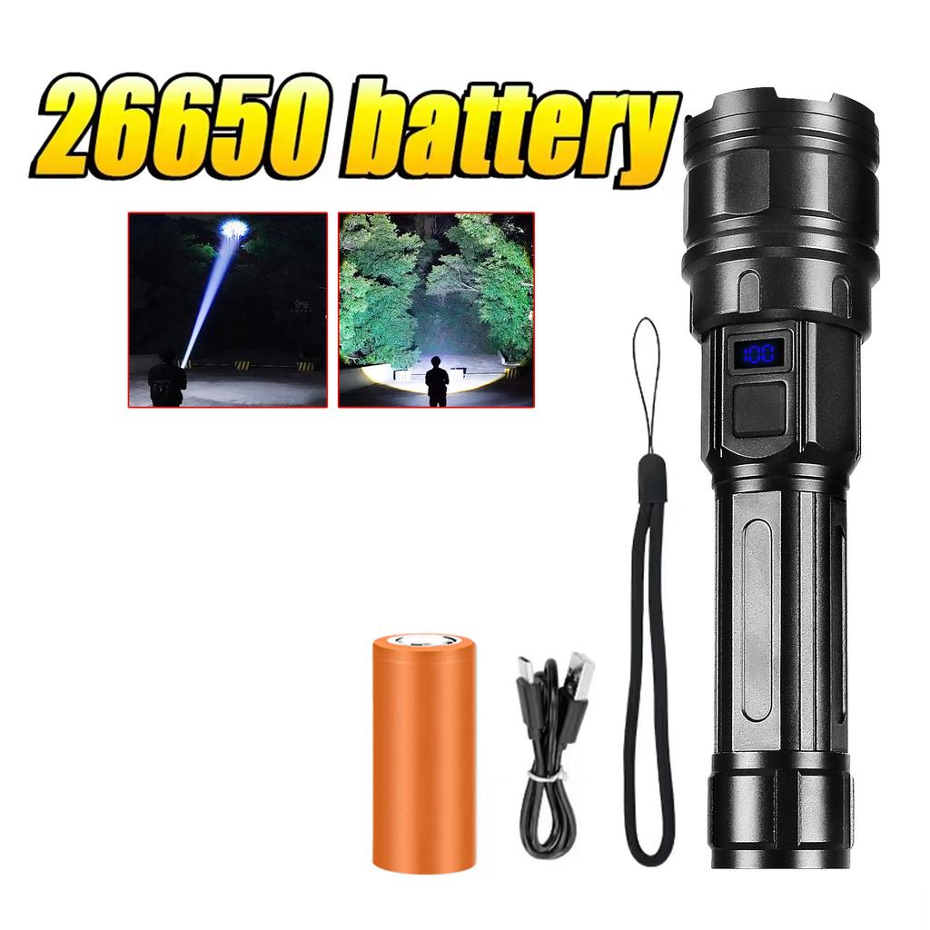 280000LM Handheld Outdoor Flashlight White Laser Torch Type-C Rechargeable LED Flashlight Durable Zoomable SOS Emergency Lamp