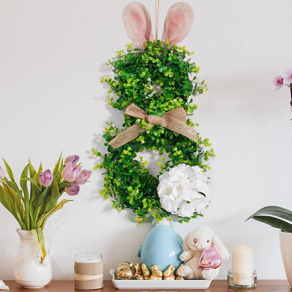 Påskkrans för ytterdörren Kaninformad hängprydnad Väggupphängning Belyst festlig girlang