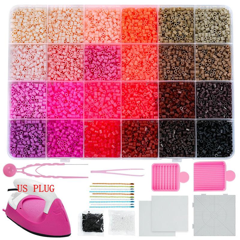 Bügelperlen Set 2,6mm Mini-Perlen 144 Farben All-in-One Set mit Steckplatten, Mini-Bügeleisen, Pinzette Pixel Art DIY Bastelset für Erwachsene