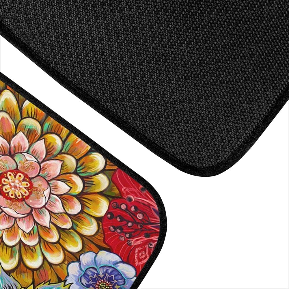Decorative Boho Floral Print Car Floor Mats Set, Front & Rear Liners Set,Universal Fit Auto Carpet for Women Girls, decoration