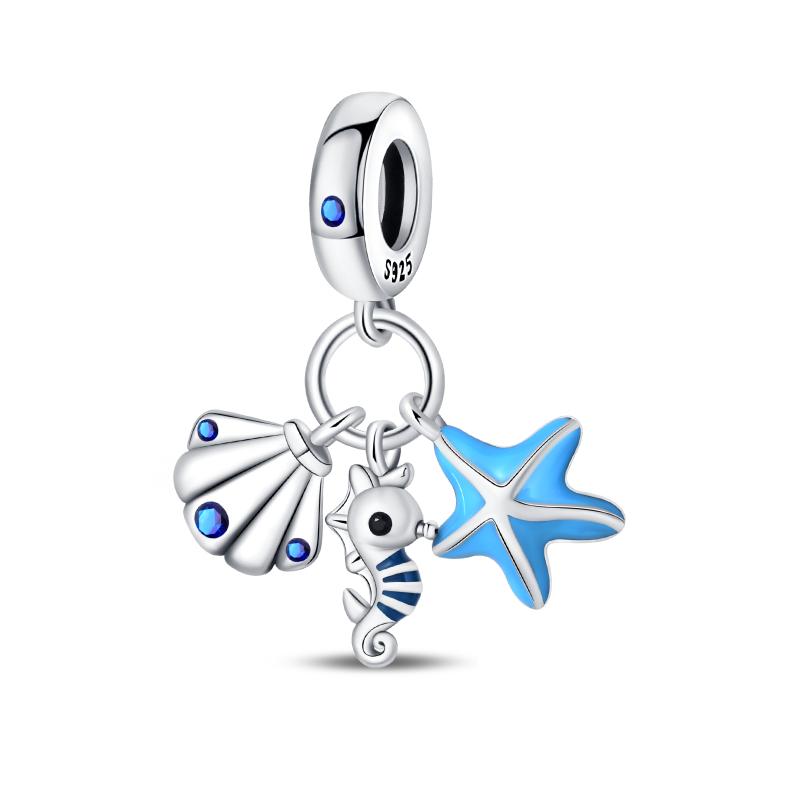 Copper Metal Blue series moon Plane Space series Glass Bead Components Clip Charm Bead Component Compatible With 4MM hole diamete Bracelet High