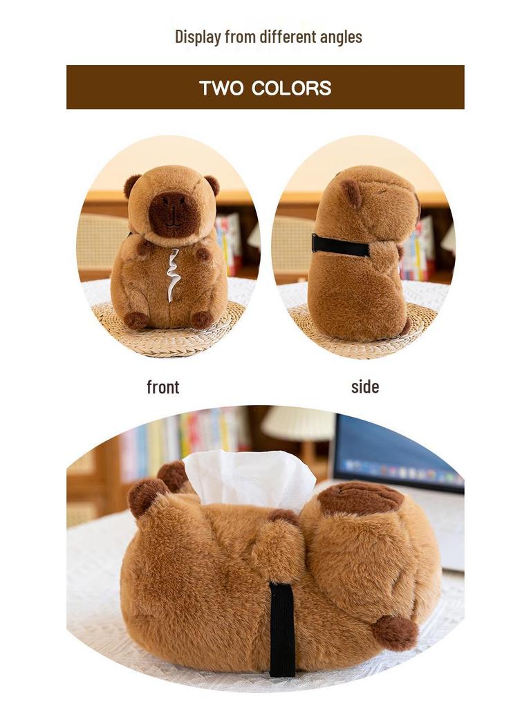 Capybara Plush Toy Car Tissue Box Cover: Cute Storage Ornament Holder