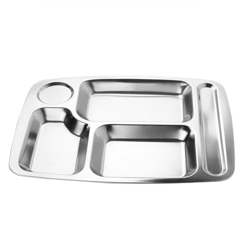 201 Stainless Steel Divided Meal Plates (5-Pack)