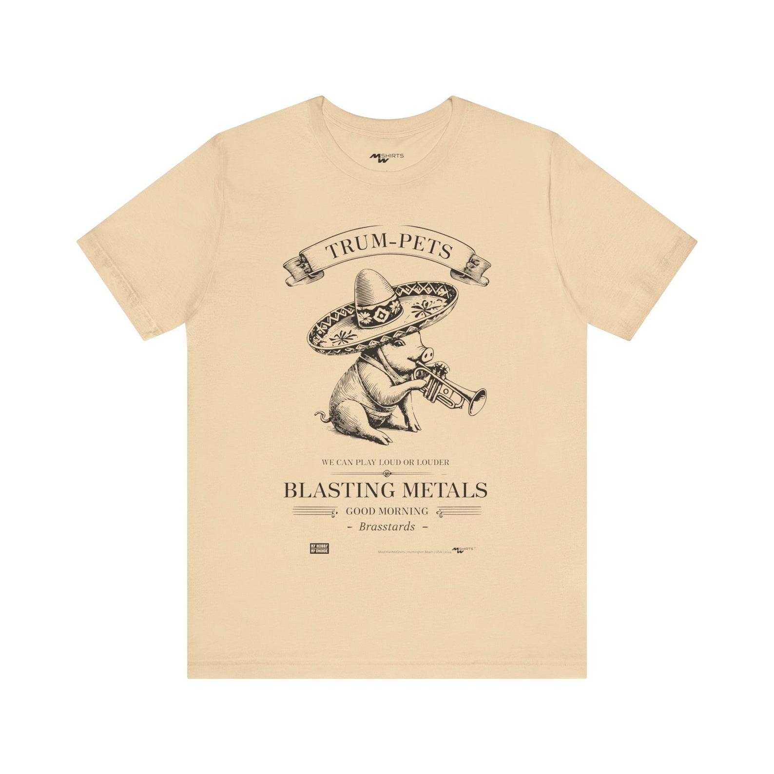 Mini Pig Trumpet Shirt: Vintage Style Engraving, Sombrero Tee M