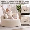 Round Chenille Ottoman Sofa, 2 Cushions, Backrest, Bolster, Load 250 kg, 130 x 130 x 82 cm, Cream