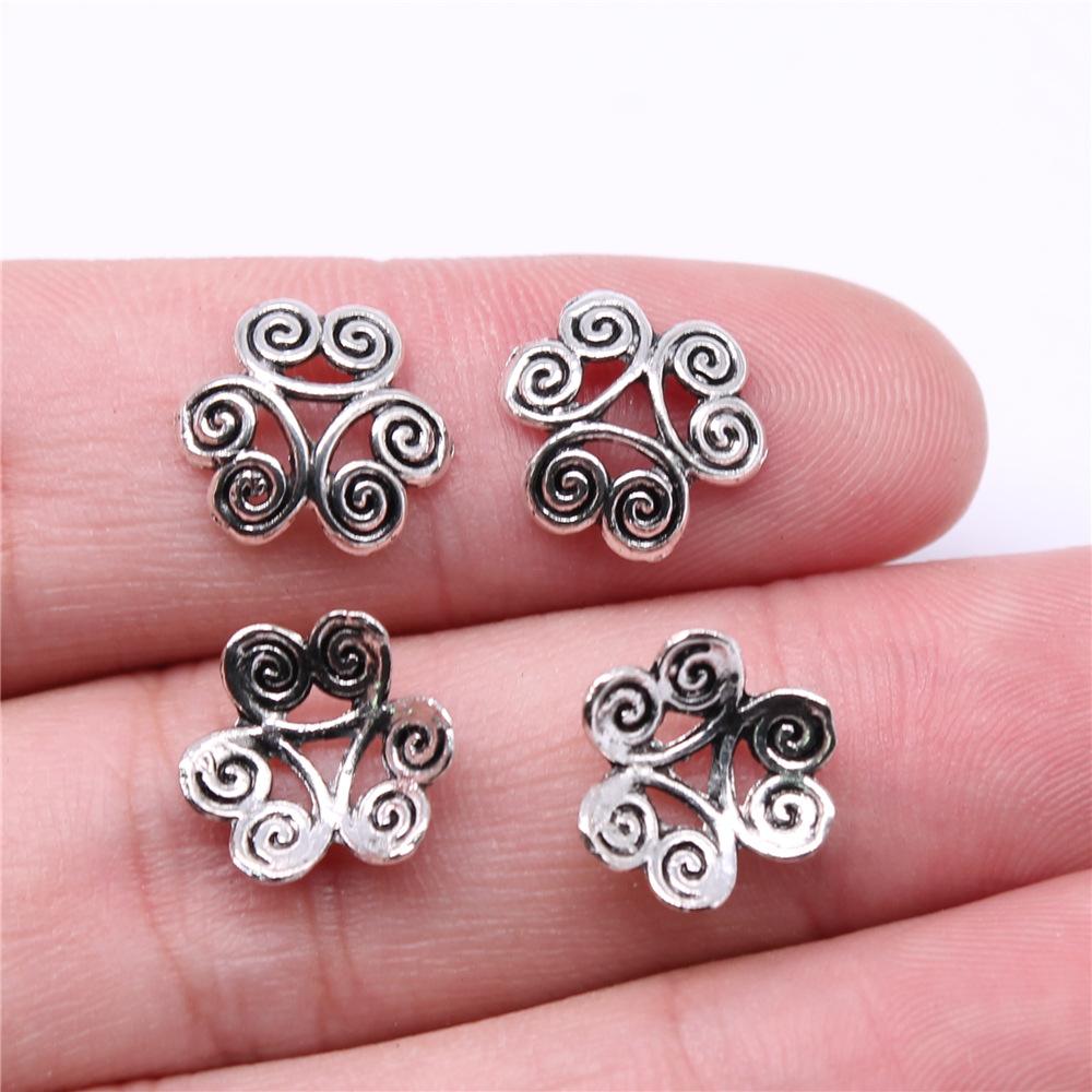 50pcs Tibetan Antique Silver Color Flower Bead End Caps For Jewelry Making Findings Needlework DIY Accessories Wholesale