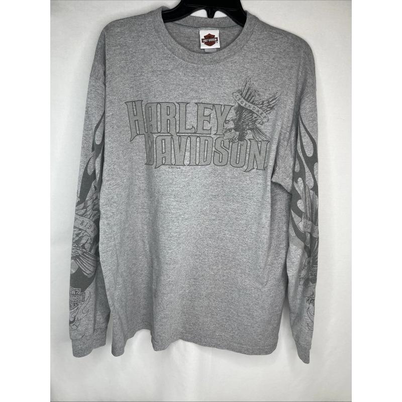 Helt Ny Seneste Model Harley-Davidson Herre Langærmet T-shirt, Grå Hvid Sort Farveblok med Logo Print, Rund Hals Smal Pasform Moto Stil
