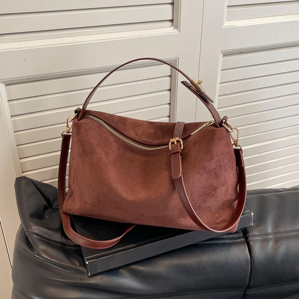 Fashion Autumn Winter Big Boston Tote Soft Matte Suede Cow Leather Women'S Handbag Shoulder Crossbody Bag For Women Grey Brown