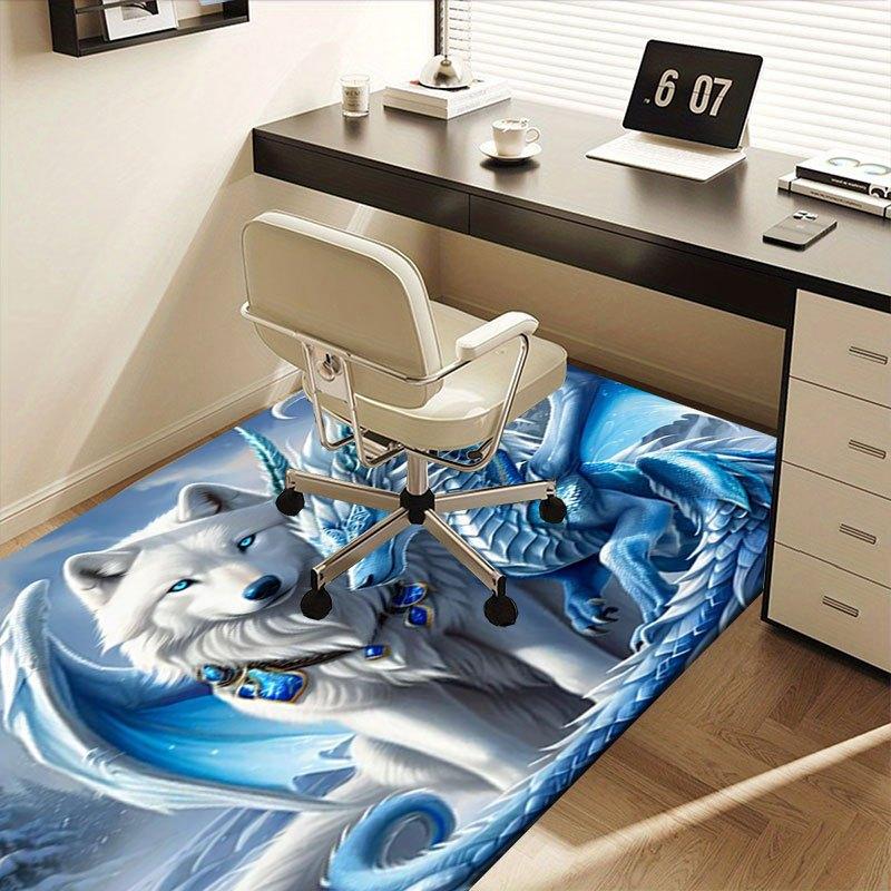 """Loup des neiges et Dragon de glace Impression d'art fantastique Tapis de bureau Parfait pour la décoration intérieure Tapis de bureau pour chaise de bureau Tapis de chaise pour bureau Polyester Chaise"""