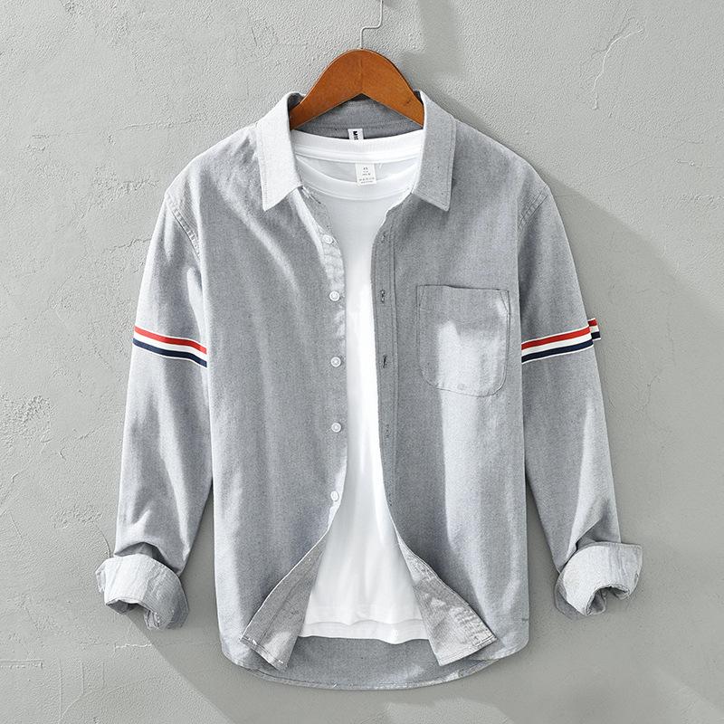 

Korean Style Ribbons Long Sleeve Shirts for Man Four Season Commuter Casual Tops Pure Cotton White Shirt Slim Fit XXXL сірий