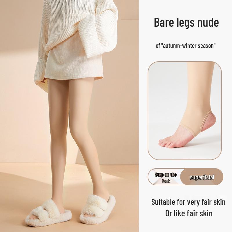 Double-Layer Fleece-Lined Black Stockings: Sheer Nude Button-Style Leggings for Autumn/Winter Women