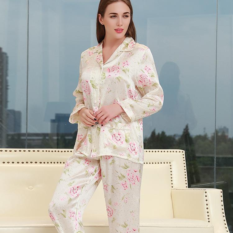High-end Mulberry Silk Pajamas Women's 1011 Spring and Autumn New Silk Pajamas Women's Thin Long-sleeved Pajamas Set