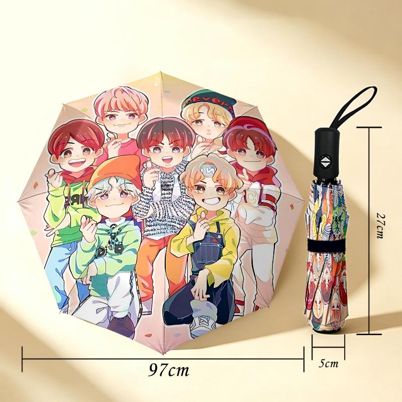 Boys' Circle 8 Ribs 3Fold Black Glue Uv Protection Umbrella Sun Protection Rainproof Compact Folding Umbrella For Travel Daily Use C923743