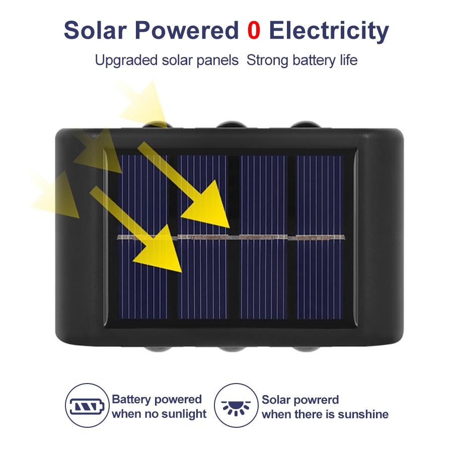 10/8/6/4LED solární dvouhlavá nástěnná lampa Venkovní zahradní nástěnná podložka Vodotěsná nahoru a dolů světelná dekorace pro nádvoří balkon