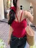 #Summer new sweet wind polka dot lace splicing sling vest, slim fixed with chest pad top