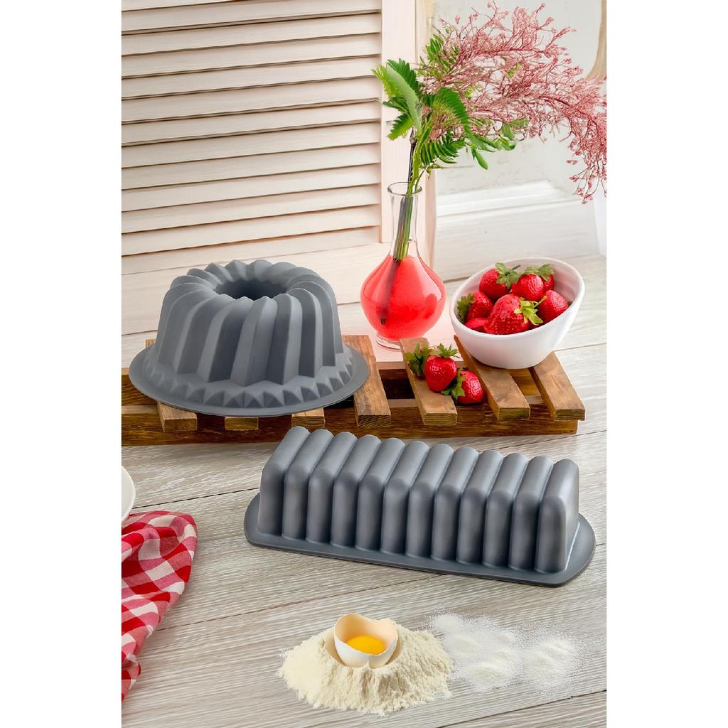 2 Piece Anthracite Silicone Cake Mold Set Baton Cake Mold - Oval Cake Mold