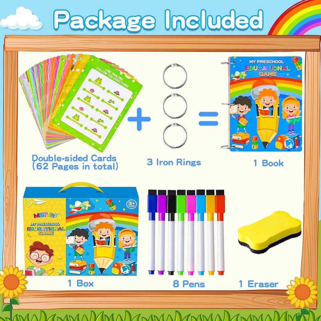 Preschool Learning Activities, 62 Pages Educational Workbook for Kids, Handwriting Practice, Montessori Toys, Autism Materials, Alphabet Learning,
