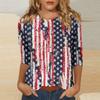 Women’s Patchwork Star Print Casual Round Neck Half Sleeve Loose Fit Pullover Top for Everyday Wear