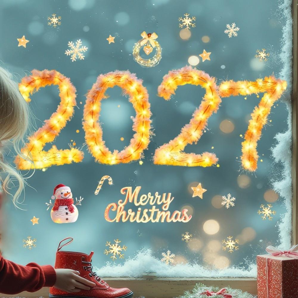 Two-sided Christmas Glass Window Sticker Removable Static Xmas Party Door Stickers Party Supplies