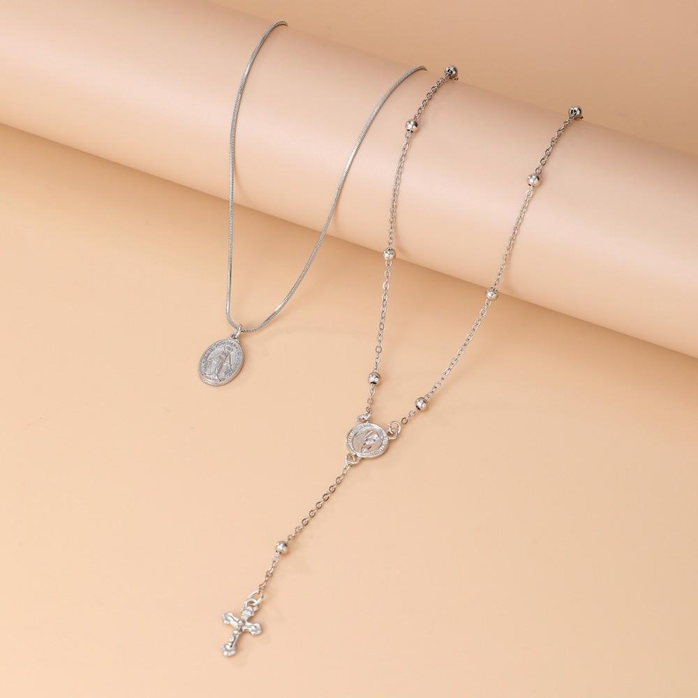 Rhinestone Cross Necklace Set Fashion Stacked Collarbone Chain Metal Stacked Necklace  Accessories