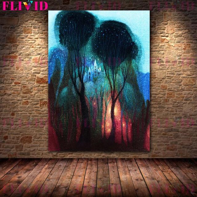 

Таинственный и красочный Волшебный лес, винтажная настенная живопись маслом, три ведьмы, танцующие в лесу, плакат 21cm×30cm NoFrame