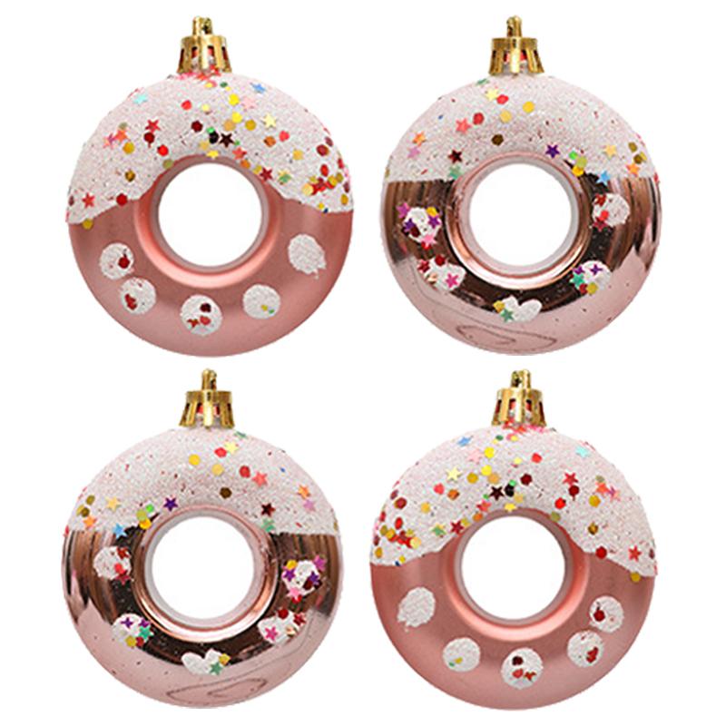 4 Stück Süßigkeiten Donuts Form Weihnachtskugel Ornamente Weihnachtsbaum Hängeanhänger für Zuhause Navidad Party Dekorationen Neujahr 2025