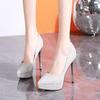 2025 Women's Stiletto Heels: Banquet Evening Dress Shoes with 12CM Waterproof Platform and Pointed Toe High Heels