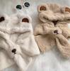 2-6Y Kids Cartoon Bear Hooded Hat and Scarf Combo - Thickened Warm Ear Protection for Skiing, Parties, Outdoor Activities