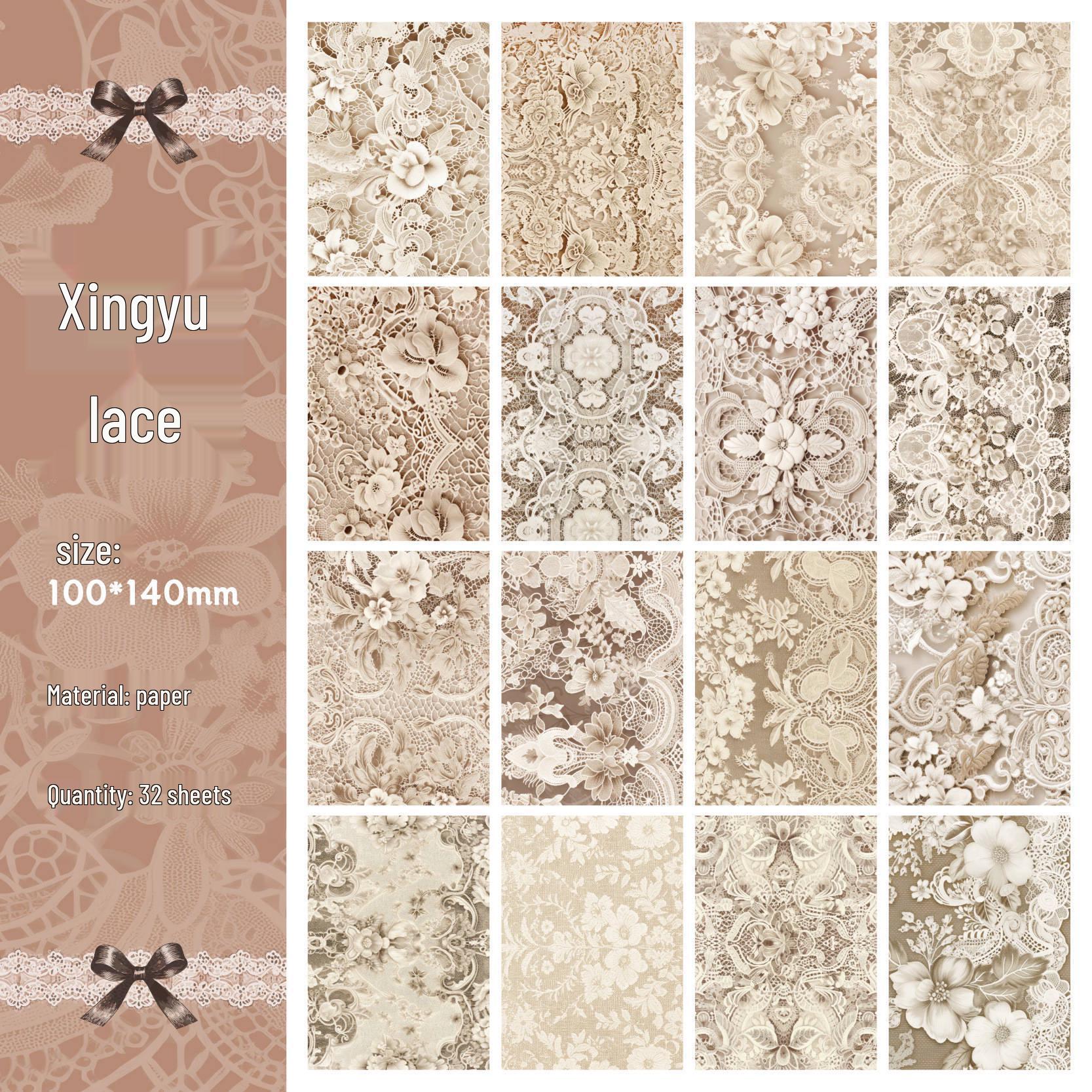 

Vintage Embossed Lace Paper Series: 32 Sheets for Journaling and Collage Stickers