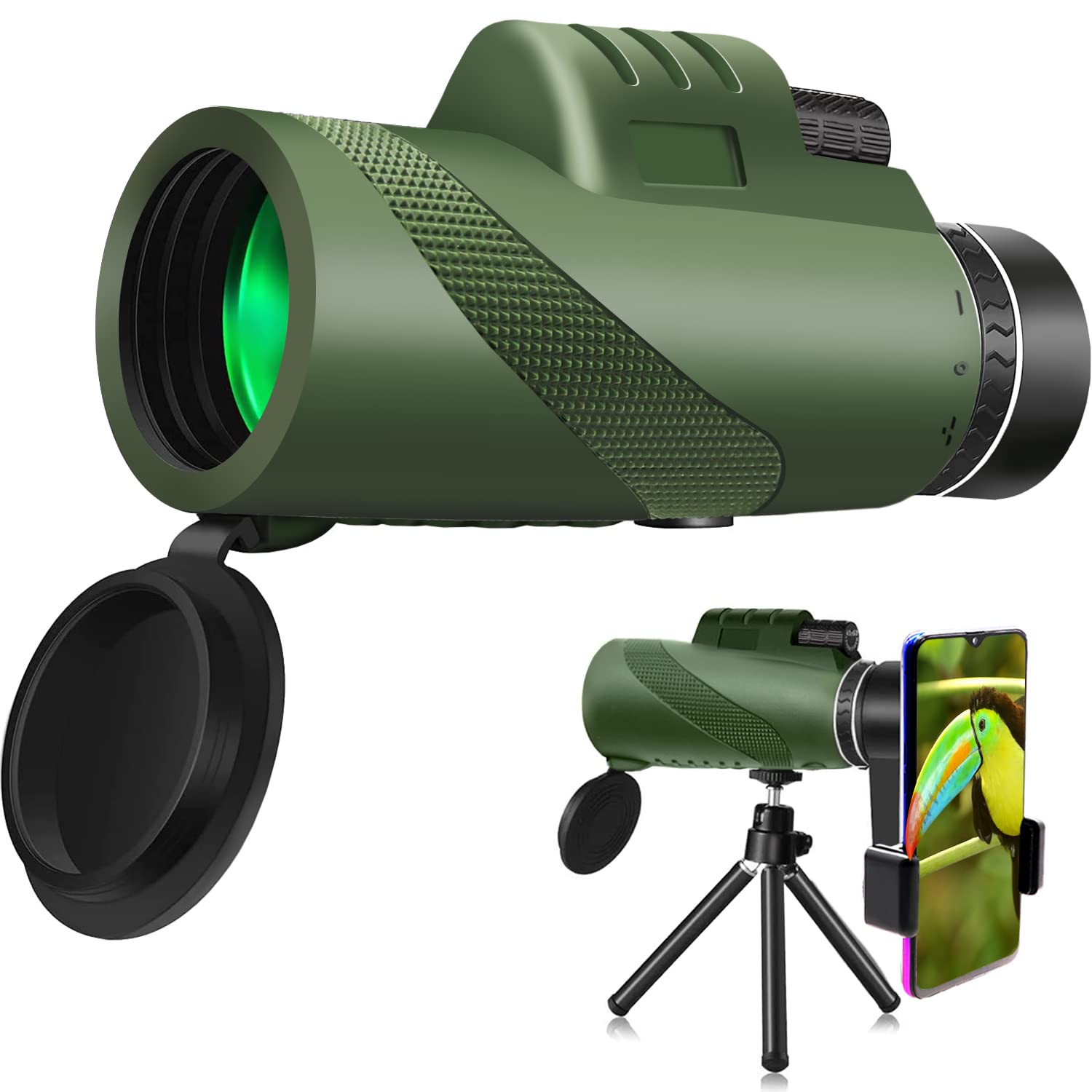 

NNBMNB Monocular HD 80X100 High Magnification Telephoto Portable Wide Mountain High High Super BAK4 Green Telescope, Lens, Tripod, Angle, Anti-Fog,