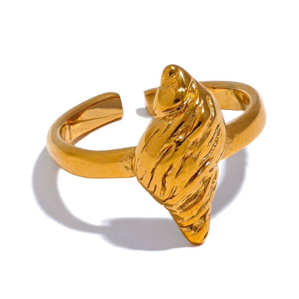 

Yhpup Beach Style Stainless Steel Conch Open Ring Metal Waterproof Fashion Gold Color Jewelry Gift