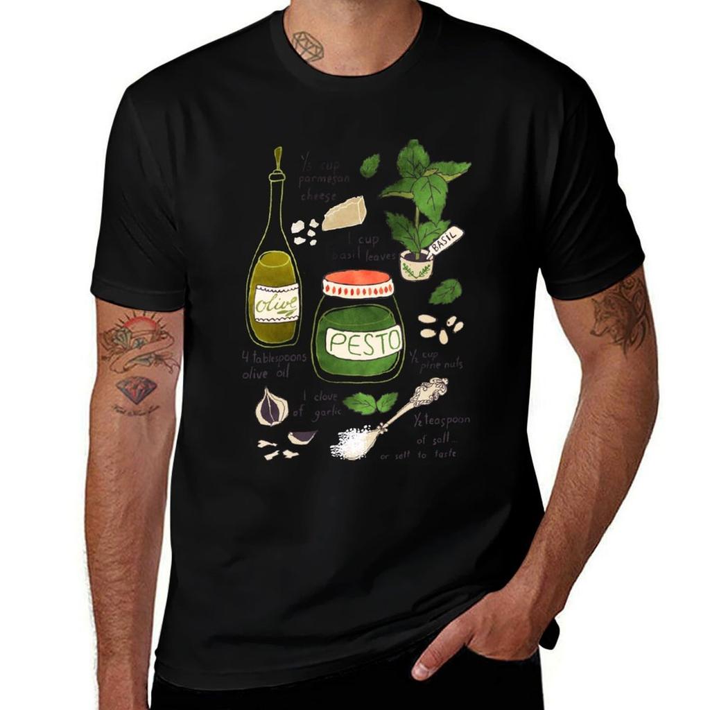 Pesto Illustrated Recipe Tshirt Large Size Casual Short Sleeve Top Tshirt