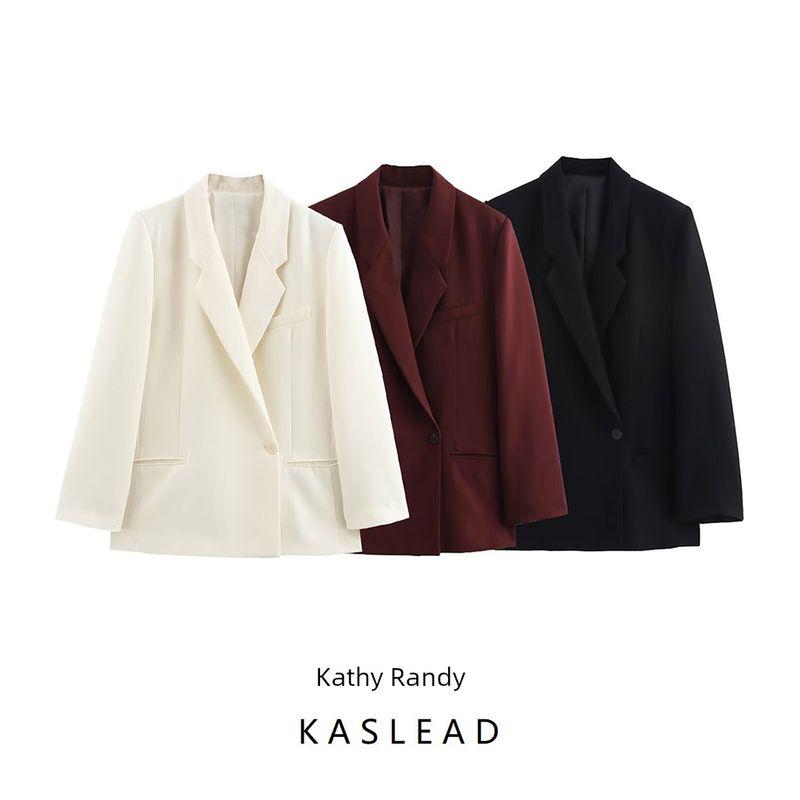 Kaslead New Women clothes Western Style Double Placket Loose Casual Blazer Outerwear 2010719
