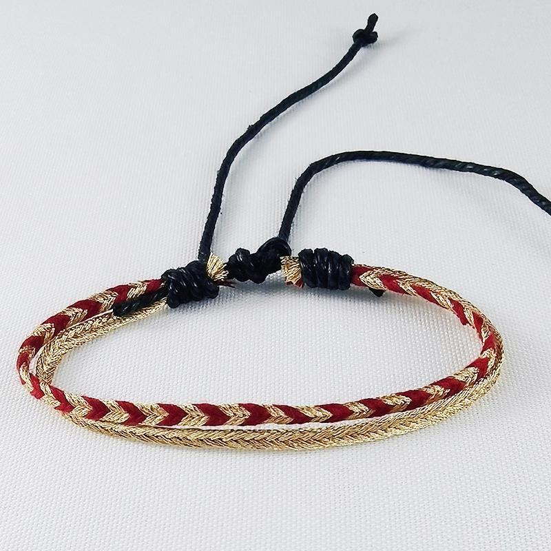 Colorful Tibetan Style Eight-Strand Braided Bracelet with Gold Thread
