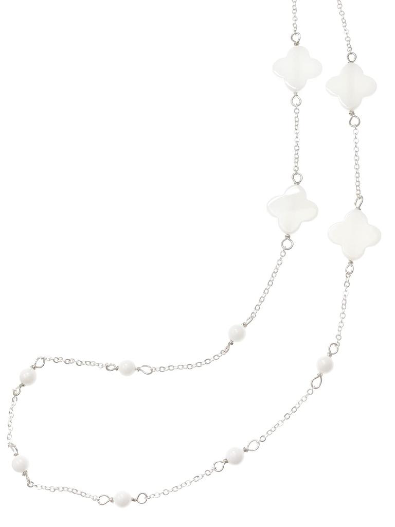 White Onyx Flower Long Natural Power AC300 Necklace, Stone, Stone,
