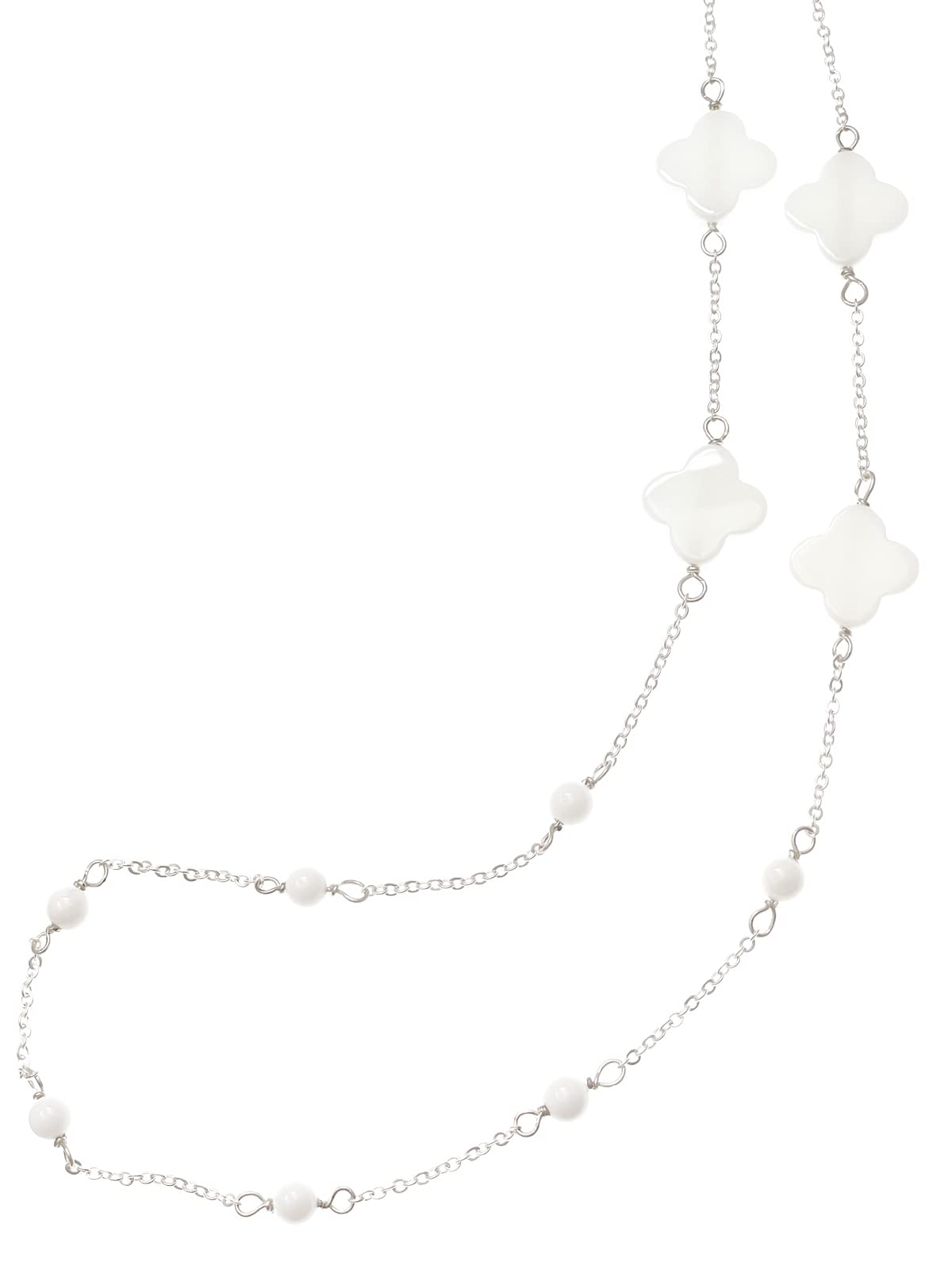 

White Onyx Flower Long Natural Power AC300 Necklace, Stone, Stone, белый