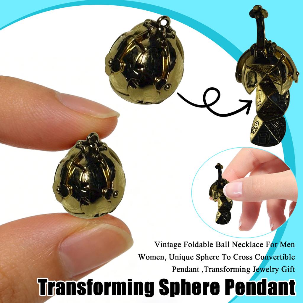 Colgante Esfera Transformable, Collar de Bola Plegable Vintage Para Hombres Mujeres, Colgante Convertible Único de Esfera a Cruz , Regalo de Joyería Transformable
