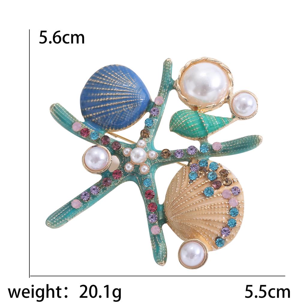 Enamel Starfish Brooches for Women Unisex Pearl Shell Sea Plant Pins Banquet Party Backpack Gifts Jewelry Accessories
