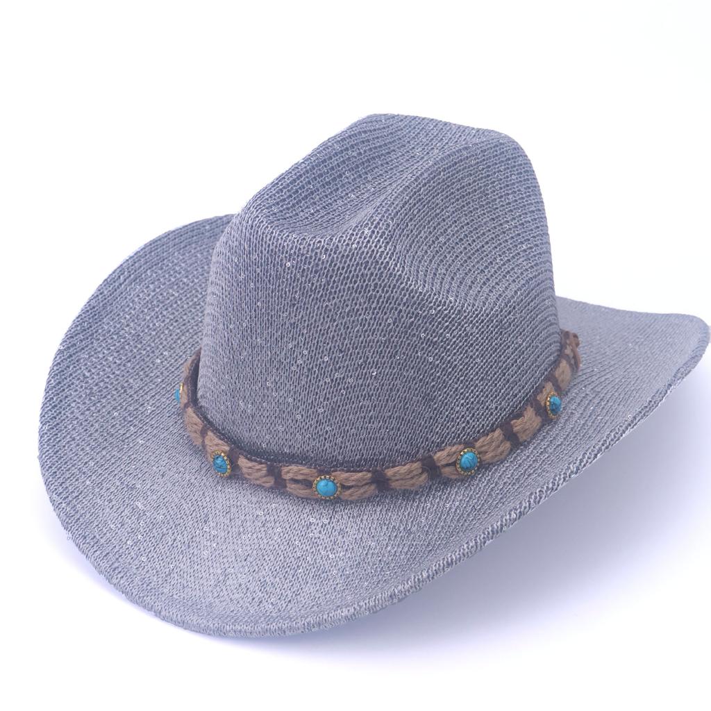 Popular European and American classic western denim straw hat, men's and women's fashion outdoor sunscreen sequined straw hat
