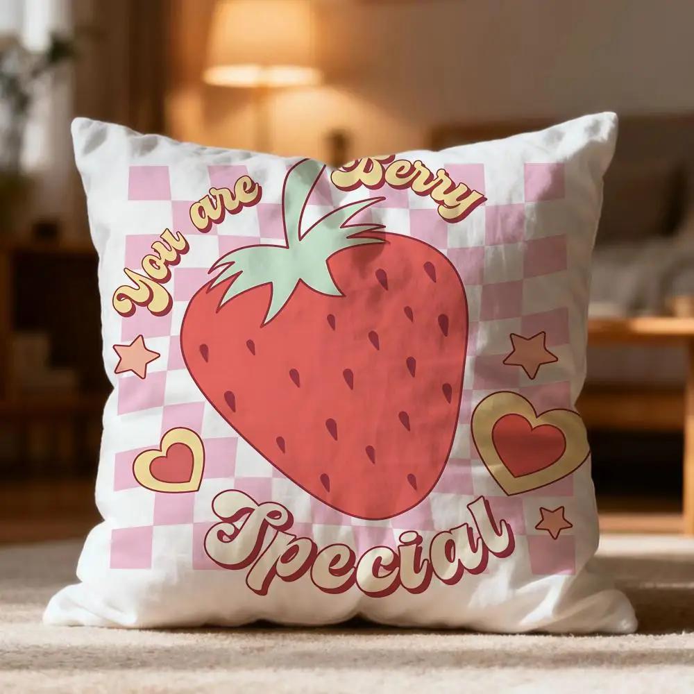 Retro Strawberry Texting Cushion Cover Soft Pillow Cases Home Bedroom Living Room Sofa