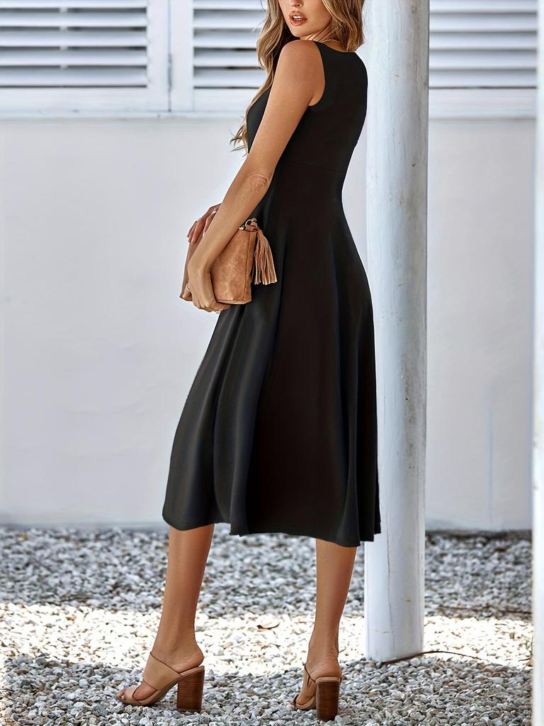 Europe America Summer Sleeveless Solid Color Dress - Slimming & Flattering.