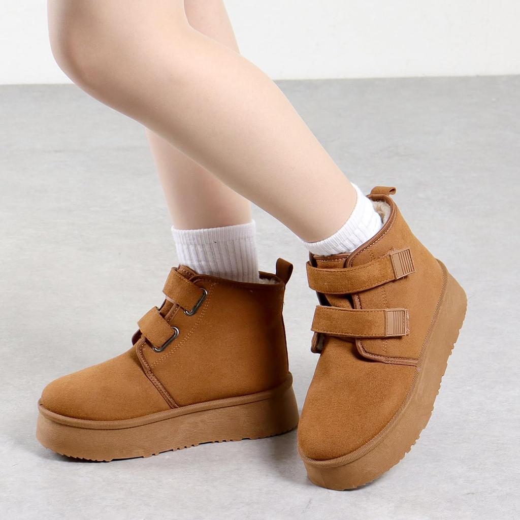 Dedes Shearling Double Flat Thick Unisex Boots, Mid-Length, Belt, Shoes, Sole, 4.5cm, Fur, Snow, Winter, Warm, Boa,