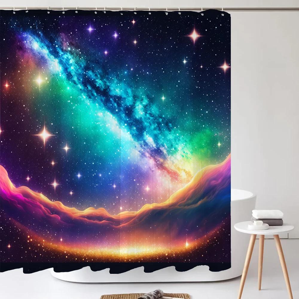 Bright Universe Starry Sky Print Fabric Waterproof Shower Curtain with Hooks For Bathtub Bathroom Screens Home Decor Wall Cloth